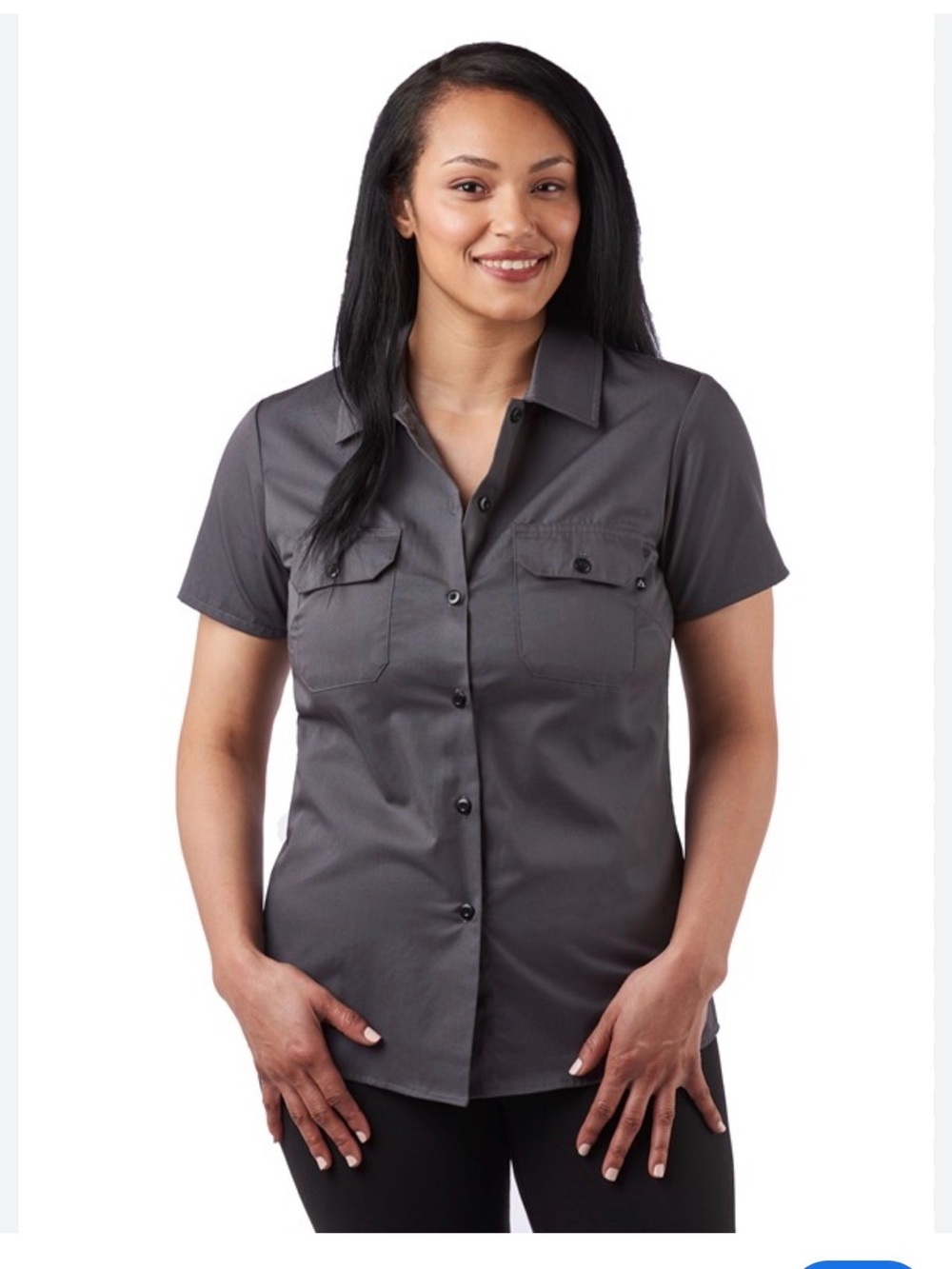 Dickies Women's Short-Sleeve Button-Down Shirt in Charcoal